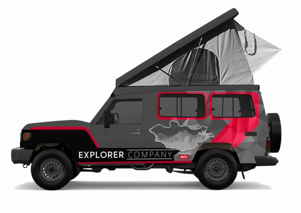 Mongolia Car Rental TOYOTA Landcruiser 78 automatic transmission 4x4 with Alucab Roof Top Tent