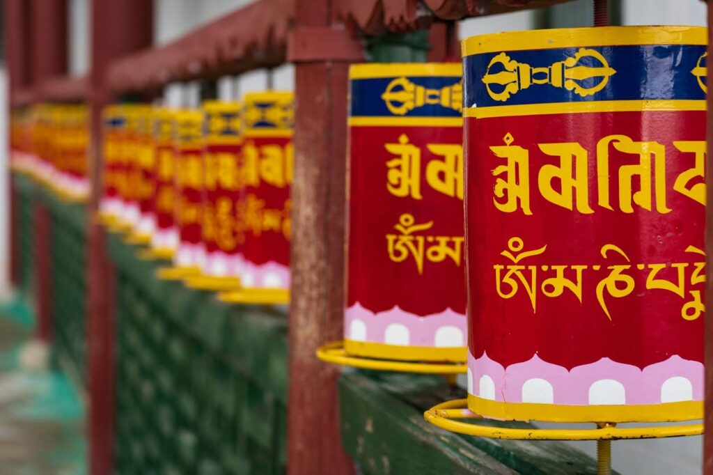 Close up shot of Buddhist prayer wheels in Mongolia