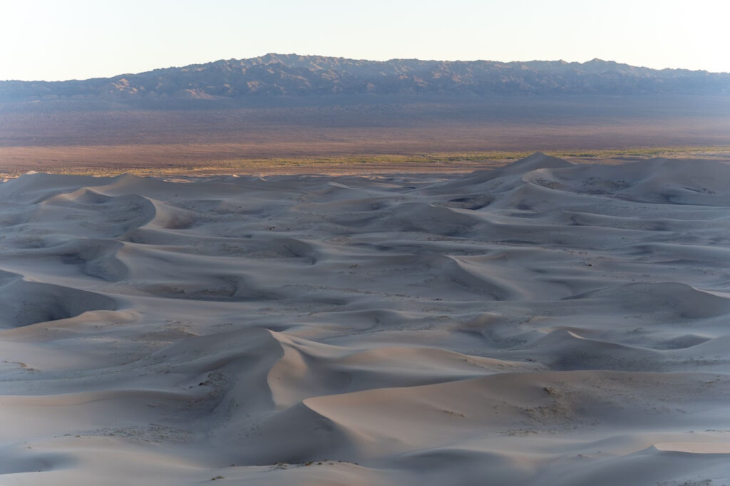 The sea of sand in the Gobi desert as viewed from the top sand dune.