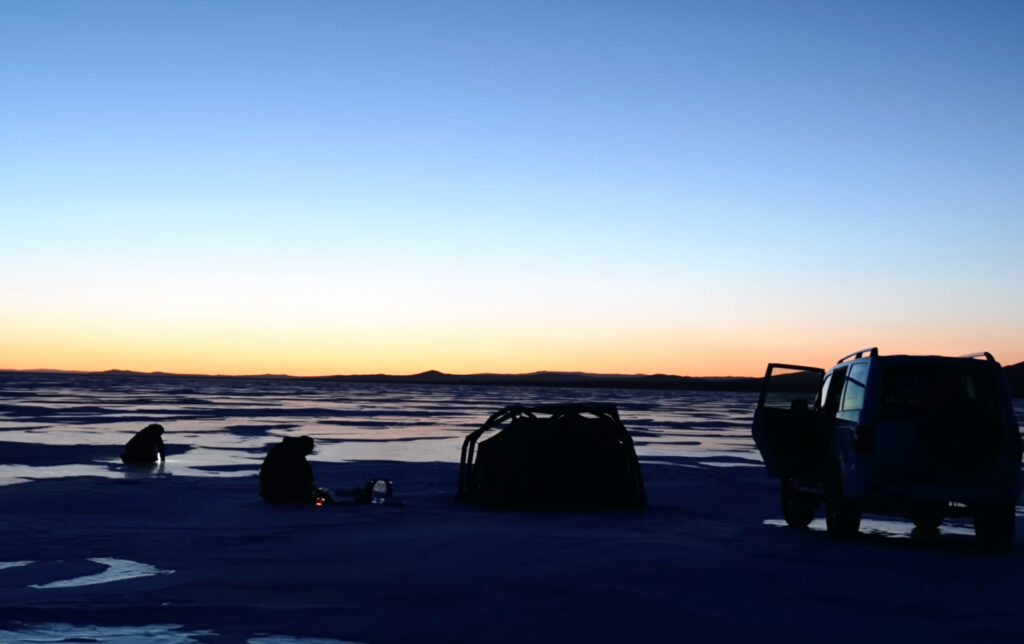Ice fishing on Mongolia winter tour