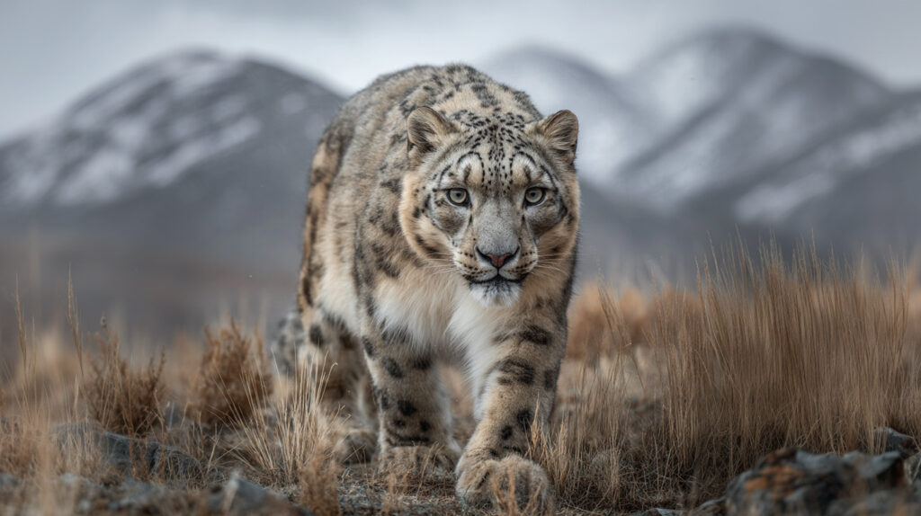 Snowleopard in Mongolia on wildlife watching tour