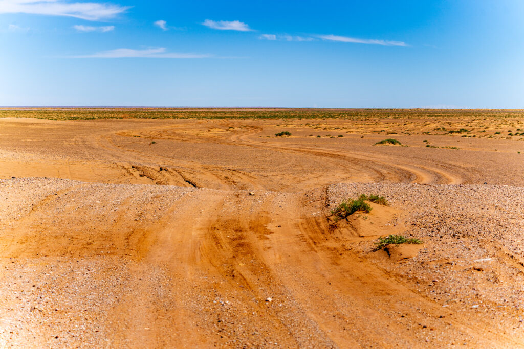 Wide open bright orange landscape of the Gobi Desert 