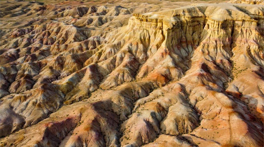 View of the white stupa in Mongolia from above.
